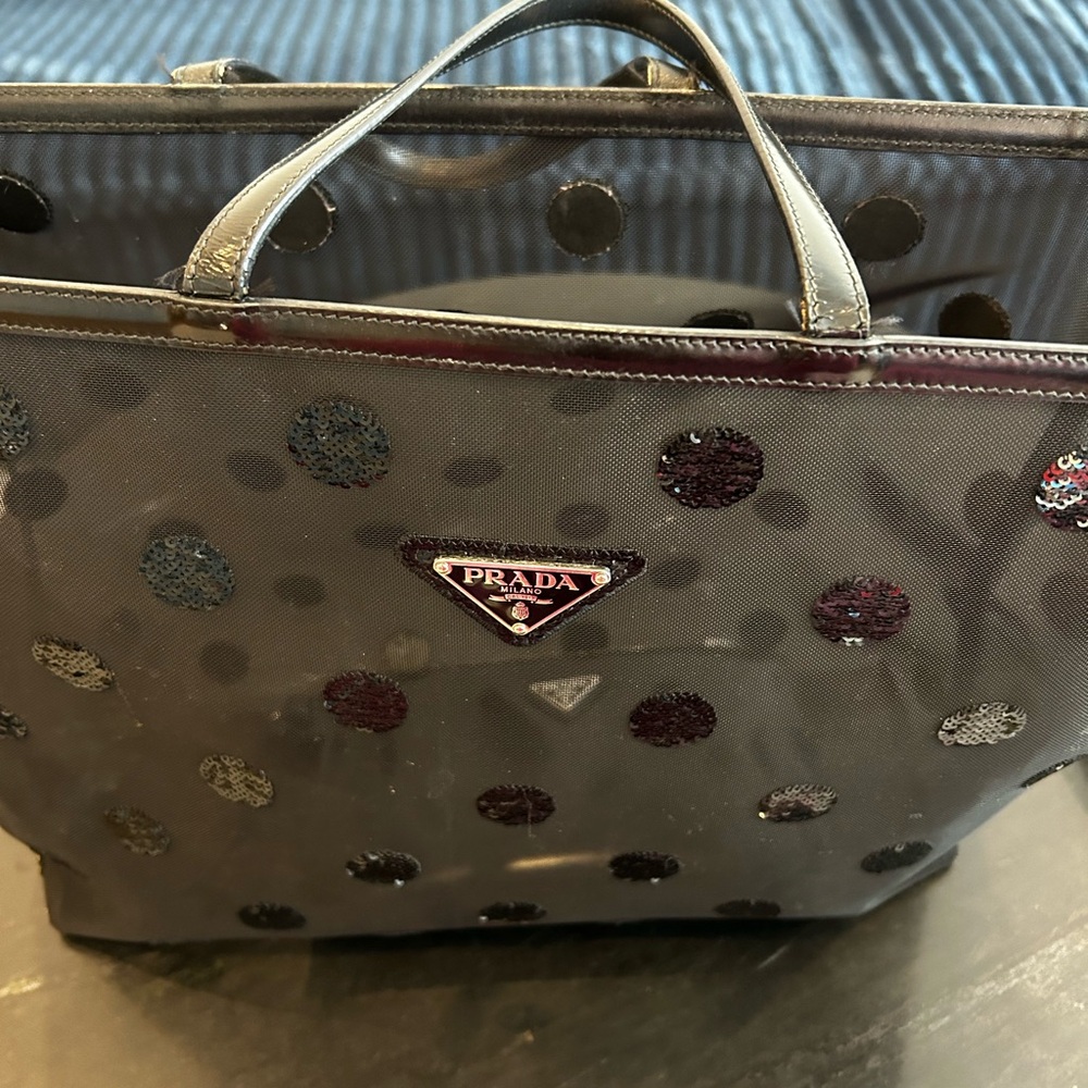 Prada Black and Gray Polka Dot Tote Bag - Picture 9 of 10